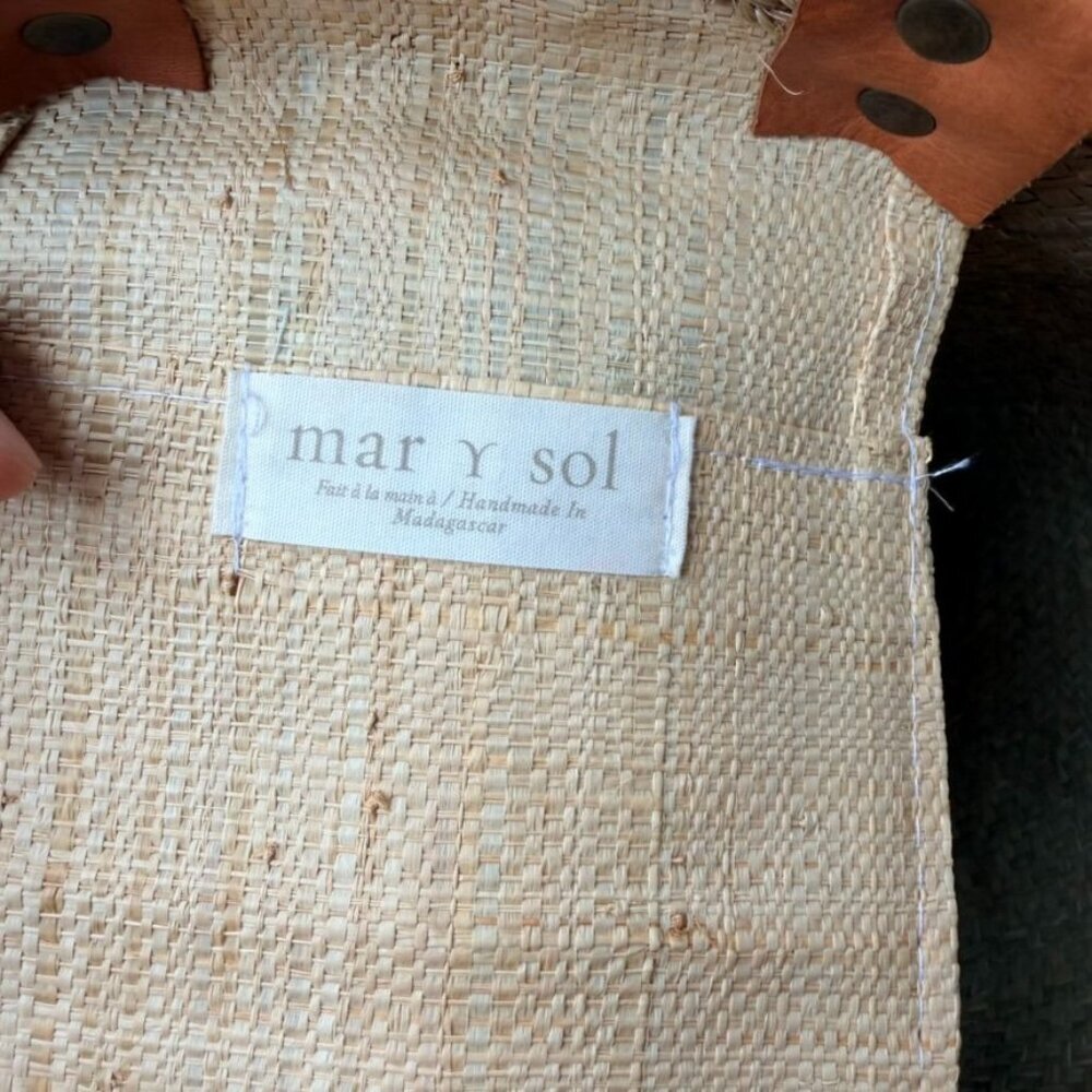 Mar Y Sol Caracas Tote Straw Raffia Pom Pom Beach Tote - Beige/Red - Picture 9 of 11
